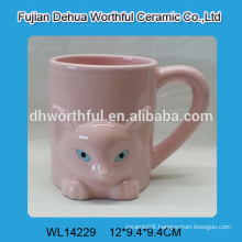 Pink cute fox shaped ceramic water cup with handle